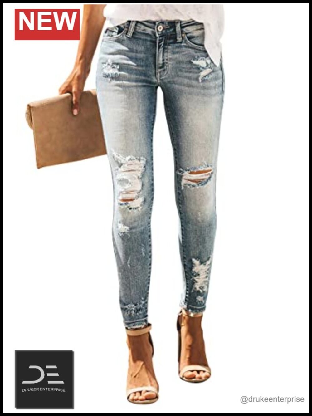 Women's Ripped Skinny Jeans Distressed Stretchy Denim Mid Rise